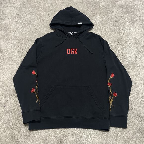 DGK Jason Voorhees Ruthless Black Skate Hoodie Size Large Roses Friday 13th - Picture 1 of 6